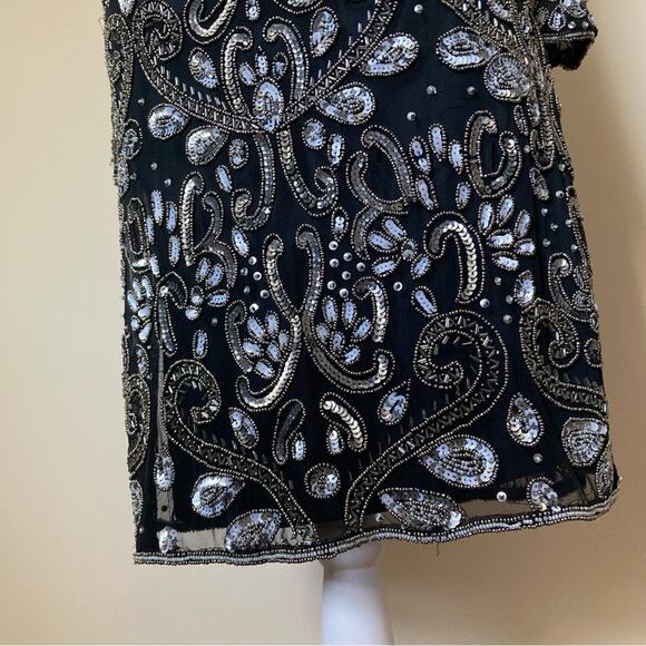 Pisarro Nights Black Evening Dress size 6 Silver Beads & Sequin Overlay - Picture 5 of 11